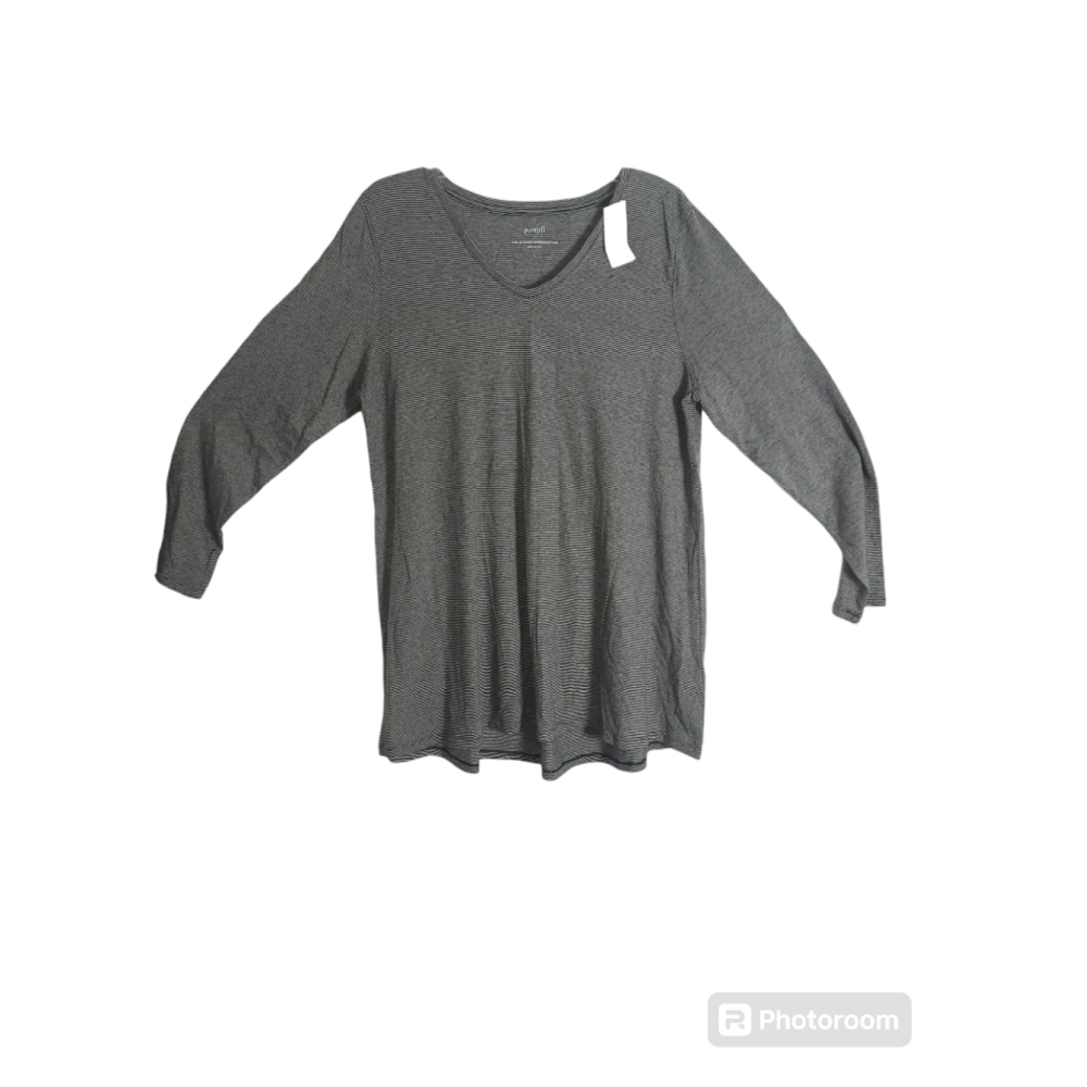 Women's Pure Jill T-Shirt, Gray & Black Striped, Size L
